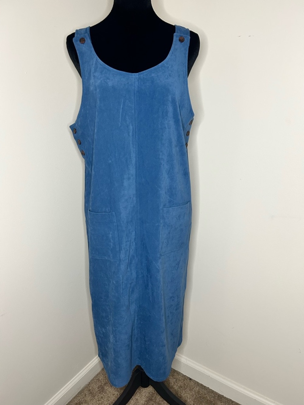 Selene Sport Blue Suede-Effect Sleeveless Pinafore Dress